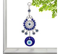 Carillon à vent mauvais œil turc - Bleu - Décoration de protection avec strass - 22 cm - Ornement pour maison, chambre à coucher, salon, fenêtre, porte de voiture