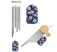 Carillon à vent médiéval botanique floral rose bleu avec 6 tubes en aluminium pour décoration de jardin