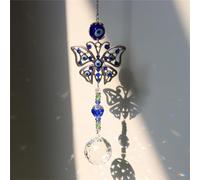 Carillon à vent turc mauvais œil avec pendentif en cristal pour jardin, terrasse et décoration intérieure - Décoration à suspendre œil de Fatima bleu, 14,5 à 17,7 (papillon A)