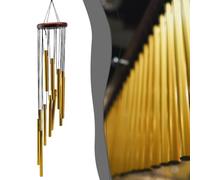 Carillon activé par le vent avec 12 tubes en aluminium gradués montés sur une base en bois de pin pour une performance acoustique équilibrée (argent)