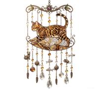 Carillon Décoratif Chat Acrylique Résistant | Design vitrail vibrant, motif chat charmant, effet décoratif unique, pour idéal jardin balcon(style D)