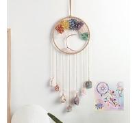 Carillon éolien à 7 chakras en pierre brute - Attrape-rêves - Ornement à suspendre - Cristal naturel - Pour la décoration de la maison et du jardin (doré)