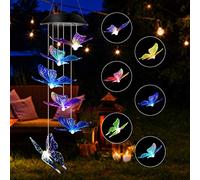 Carillon éolien à énergie Solaire avec Papillon colorés - Lampe de Jardin étanche - Décoration pour Cour, Patio, fenêtre, Arbre