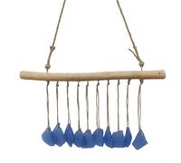 Carillon éolien à suspendre sur le thème de la plage avec éléments en verre de mer, anneau en bois et cordon de chanvre naturel pour apaiser le son ambiant et le charme visuel (C)
