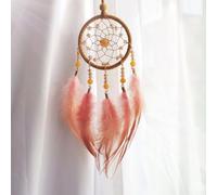 Carillon éolien avec plumes et attrape-rêves inspiré de la nature fait à la main pour chambre à coucher et zones calmes, avec savoir-faire et conçu pour éviter les énergies négatives (rose orange)