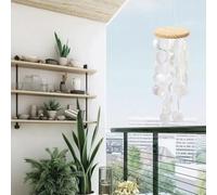 Carillon éolien Capiz fabriqué à la main - 71,1 cm - Décoration de jardin sur le thème de la plage avec son mélodieux - Décoration d'extérieur à suspendre pour cour, balcon, terrasse, blanc