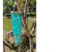 Carillon éolien Capiz fabriqué à la main pour décoration extérieure, jardin, cour et balcon - Son mélodieux à thème, bois imperméable (bleu paon)