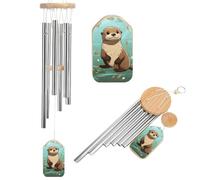 Carillon éolien commémoratif en forme de loutre mignonne de dessin animé pour extérieur ton profond 52,1 cm, 6 tubes en aluminium, carillon éolien de condoléances, décoration de jardin, terrasse