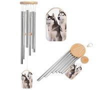 Carillon éolien commémoratif pour extérieur, jardin, terrasse - Motif chiens Husky - Classique - Cadeau idéal pour homme et femme