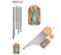 Carillon éolien commémoratif pour l'extérieur avec attrape-dessin animé mignon sur le thème américain de New York Art Décoration Carillon à vent profond Cloche à vent d'extérieur pour patio, porche