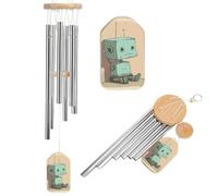 Carillon éolien commémoratif Robot in The Corner pour la perte d'un être cher/animal de compagnie 52,1 cm avec 6 tubes en aluminium argenté et tons profonds, cadeau de deuil pour funérailles, carillon