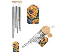 Carillon éolien en aluminium avec 6 tubes accordés pour l'extérieur - 52,1 cm - Motif feuilles violettes et vertes - Pour créer une atmosphère zen pour terrasse, cour, porche, jardin