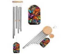 Carillon éolien en aluminium avec 6 tubes accordés pour l'extérieur - 52,1 cm - Motif graffiti - Pour créer une atmosphère zen pour terrasse, cour, porche, jardin