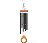 Carillon éolien en aluminium en forme de cœur avec tubes résonants accordés et dessus en bois massif pour une amélioration du son extérieur tranquille (32 gouttes d'eau noires)