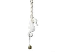 Carillon éolien en bois, 15 x 7 cm, décoration à suspendre sur le thème de la mer Méditerranée, son doux apaisant, finition vieillie, pour jardin, terrasse, extérieur (blanc)