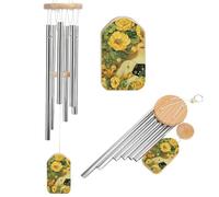 Carillon éolien en bois de 52 cm avec tubes en aluminium - Carillon éolien apaisant pour décoration intérieure et extérieure - Carillon éolien doré pour femme, pour jardin, terrasse, maison