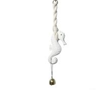 Carillon éolien en bois pour hippocampe | Décoration à suspendre sur le thème de la mer Méditerranée avec cloches en métal | Décoration de jardin côtier rustique pour terrasse, cour extérieure (blanc)