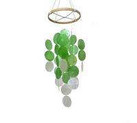 Carillon éolien en coquillage bohème de 40 cm, fait à la main avec mélodies apaisantes, coquillages naturels et décoration à suspendre en bois pour terrasse, cour, maison (vert)