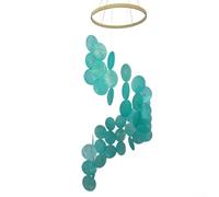 Carillon éolien en coquillage naturel | Attrape-rêves de 77 cm à suspendre pour intérieur ou extérieur | Options de couleurs vives pour chambre à coucher, terrasse, porche (bleu cyan)