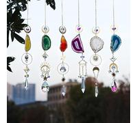 Carillon éolien en cristal blanc de 43 cm, attrape-soleil moderne avec son apaisant pour intérieur ou extérieur, jardin, mariage, décoration d'intérieur, ensemble argenté doré (tranche d'agate