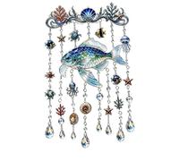 Carillon éolien en cristal sur le thème de l'océan, carillon éolien pour l'extérieur, poisson océan, dauphin, tortue, attrape-soleil, pendentif ornement prisme, décoration d'eau de plage, breloque