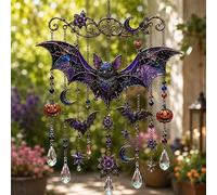 Carillon éolien en Cristal sur Le thème d'halloween - Attrape-Soleil (#3) | Décoration suspendue aux tons doux pour fenêtres et portes (intérieur) - Motif gothique sorcière/araignée - Cordon robuste
