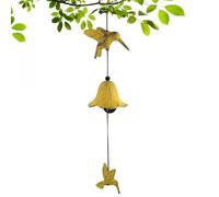 Carillon éolien en fonte de style japonais - Colibri oiseau d'Amérique du Sud | Style temple 42 cm de longueur totale | Idéal pour décoration de cour, balcon, carillon éolien en métal, fer +
