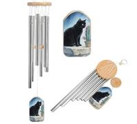 Carillon éolien en forme de chat noir avec cactus pour l'extérieur - Grand carillon à vent pour décoration de jardin avec son mélodieux pour maman, papa, grand-mère, maison, jardin, terrasse