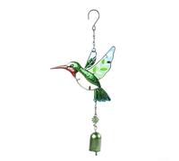 Carillon éolien en forme de colibri décoratif en métal et verre de 35 cm, tons mélodiques apaisants pour jardin, décoration résistante à la rouille pour terrasse et balcon (vert colibri vert)