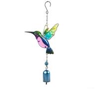 Carillon éolien en forme de colibri décoratif en métal et verre de 35 cm, tons mélodiques apaisants pour jardin, décoration résistante à la rouille pour terrasse et balcon (colibri vert)