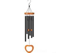 Carillon éolien en forme de cœur accordé à la main avec tubes en aluminium et dessus en pin pour jardin, terrasse, balcon, création de mélodies naturelles apaisantes (32 cœurs noirs)