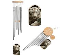Carillon éolien en forme de tigre blanc allongé pour l'extérieur - Grand carillon à vent pour décoration de jardin avec son mélodieux pour maman, papa, grand-mère, maison, jardin, terrasse