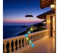 Carillon éolien en forme d'étoile de mer coloré à énergie solaire LED à suspendre pour l'extérieur, étanche, jardin, terrasse, cour (coquillages étoiles de mer)