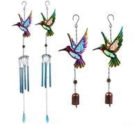Carillon éolien en métal pour extérieur et intérieur avec clochette et colibri, décoration de jardin à suspendre avec crochet en S (B)