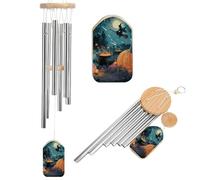 Carillon éolien en métal profond de 52,1 cm pour l'extérieur - Carillon commémoratif de sorcière en forme de bâton de balai d'Halloween pour extérieur, terrasse, maison ou jardin - 6 tubes en