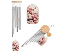 Carillon éolien en métal profond de 52,1 cm pour l'extérieur - Carillon commémoratif en fleur de cerisier japonais pour extérieur, terrasse, maison ou jardin - 6 tubes en aluminium - Cadeau de