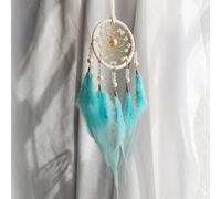 Carillon éolien en plumes fait à la main avec attrape-rêves pour décoration de pièce tranquille et signification culturelle (eau bleue)