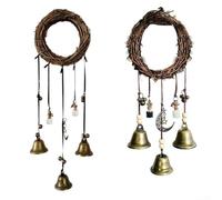 Carillon éolien en rotin organique avec anneau en rotin et composants de bouteille avec sons de cloche doux pour espaces extérieurs
