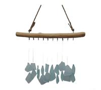 Carillon éolien en verre de mer double couche fait à la main, décoration minimaliste à suspendre pour la maison, le jardin, décoration de mariage côtière, 23 x 30 cm (blanc)