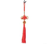 Carillon éolien Feng Shui en laiton avec nœud de richesse et pièce chinoise, décoration traditionnelle à suspendre à une porte pour maison, jardin, terrasse, ornement de bon augure (A)