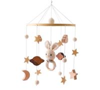 Carillon Éolien Mobile 3D pour Lit de Bébé, Mobile Baby Carillon Éolien avec Balles en Feutre 3D Nuages Lit de Bébé Mobile en Bois Cloche de Lit Pendentif pour Décor de Berceau Garçon Fille