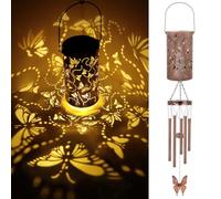 Carillon éolien papillon, lanterne commémorative à énergie solaire pour l'extérieur, décoration imperméable avec tubes profonds, cadeau pour femme, maman, grand-mère, jardin de Noël