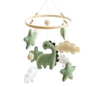 Carillon éolien pour bébé dinosaure avec étoiles et nuages : décoration mobile en bois pour lit de bébé, carillon à vent en feutre suspendu, jouet sensoriel, cadeau vert pour chambre d'enfant pour