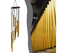 Carillon éolien pour décoration extérieure et intérieure, 12 tubes en aluminium avec bois de pin, doré/argenté, design en forme de S en spirale, pour jardin, terrasse, chambre à coucher (doré)