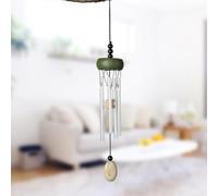 Carillon éolien pour jardin extérieur avec 4 tubes en aluminium et capuchon en bois conçu pour un carillon réactif en cas de vent léger (vert)