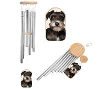 Carillon éolien Schnauzer mignon pour l'extérieur 52,1 cm Grand carillon à vent en aluminium avec 6 tubes accordés Carillon commémoratif pour créer une atmosphère zen pour terrasse, cour, porche