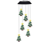 Carillon éolien solaire à changement de couleur pour terrasse et jardin - Lampe de décoration de vacances en forme de sapin de Noël, IP65 résistant aux intempéries, matériau ABS, 12,7 cm x (coquille