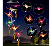 Carillon éolien solaire, carillon éolien à LED changeant de couleur à énergie solaire mobile coloré pour intérieur extérieur, jardin, décoration de terrasse, cadeau de maman (forme de papillon) 1PCS