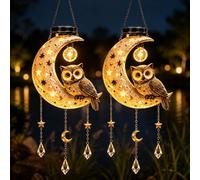 Carillon éolien solaire décoratif forme croissant lune hibou Lanterne suspendue éclairage LED blanc chaud terrasse jardin ou allée cadeau d Halloween