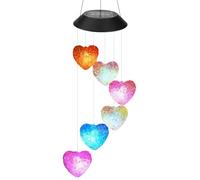Carillon éolien solaire en forme de cœur avec lumières LED multicolores pour décoration extérieure, alimenté par l'énergie solaire, résistant aux intempéries, lampe suspendue pour jardin et cour